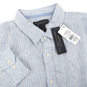NEW‎ The Men's Store Bloomingdale's Linen Button Down Blue Mens Large MSRP $128